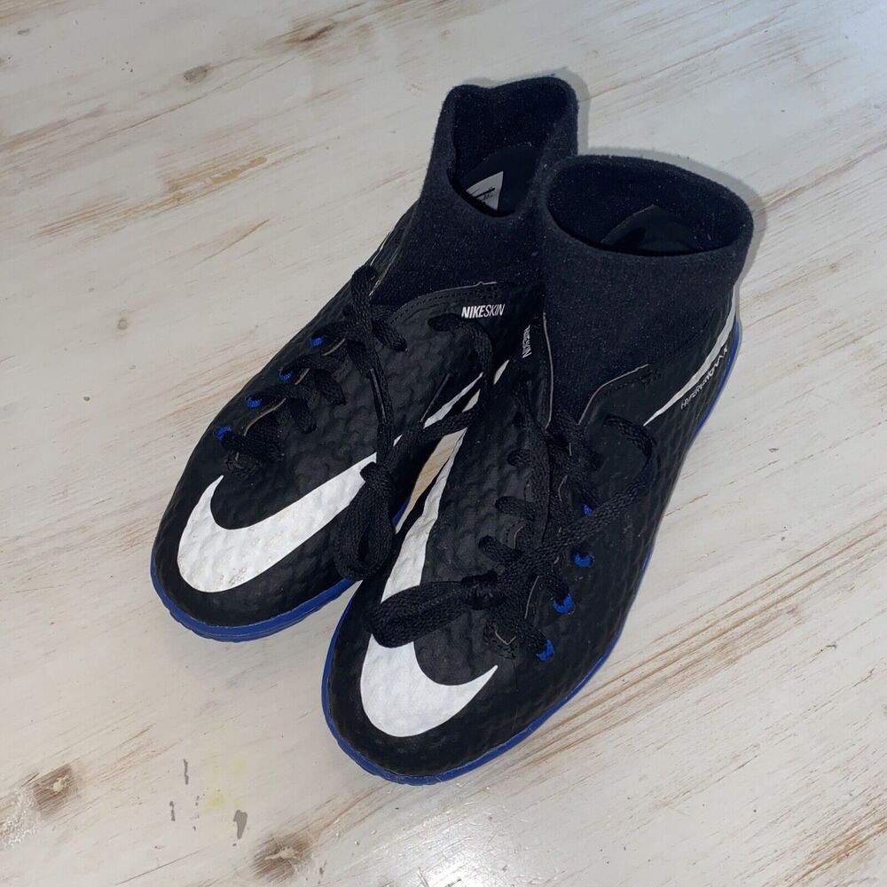 Nike JR HypervenomX Phelon 3 DF IC Yth Sz 4 Black White Game Royal 917774 002